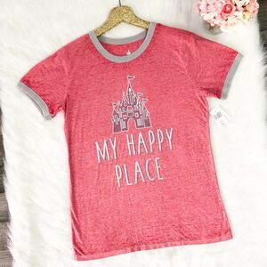 Disney Parks T Shirt Disney World Castle My Happy Place Red Burnout Size XS